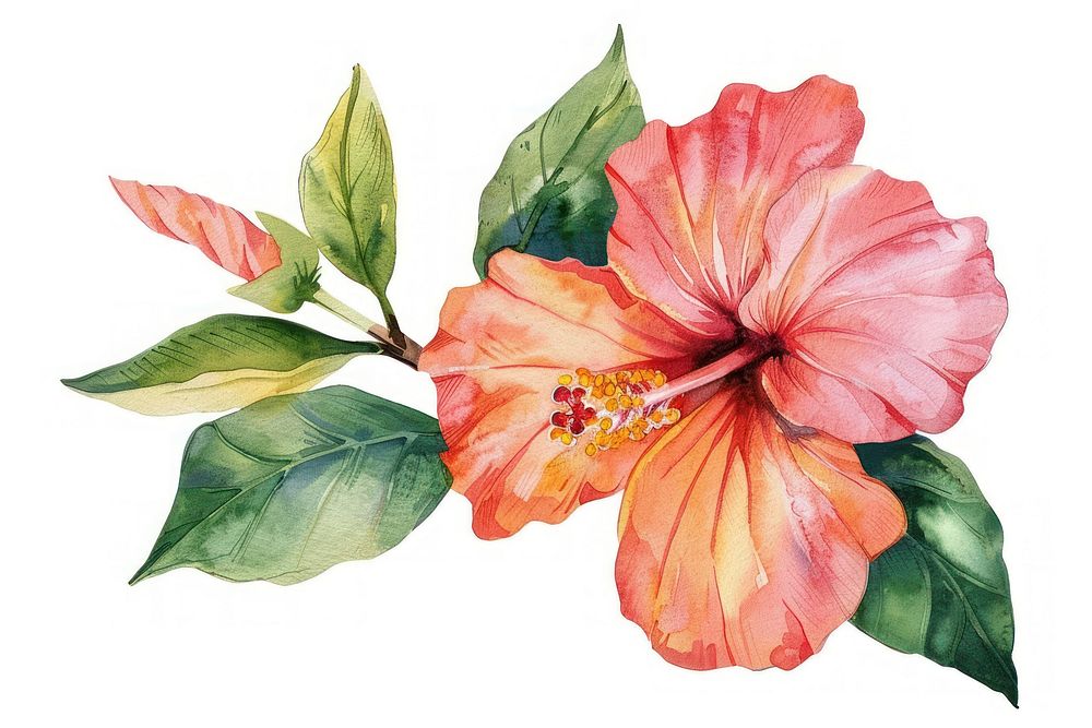 Flowers Hand Painted flower hibiscus plant.