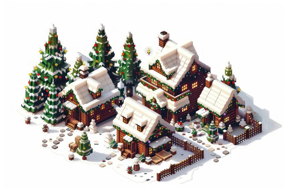 Christmas pixel illustration christmas confectionery architecture.