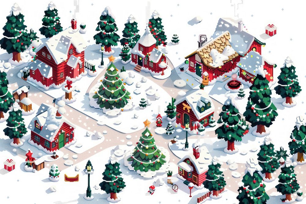 Christmas pixel illustration christmas plant tree.