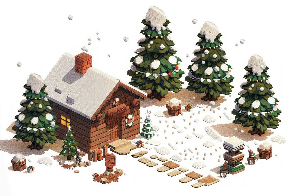 Christmas pixel illustration christmas winter plant.