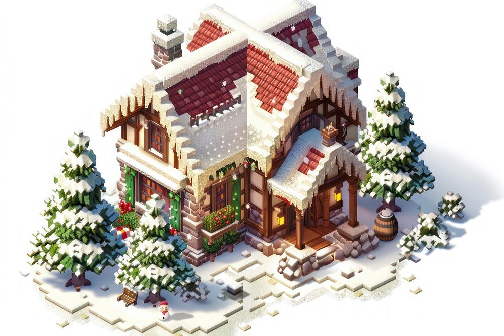 Christmas pixel illustration christmas architecture building.