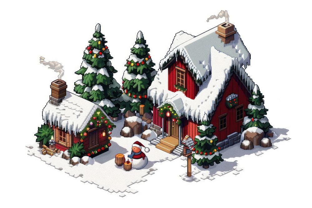Christmas pixel illustration christmas outdoors architecture.