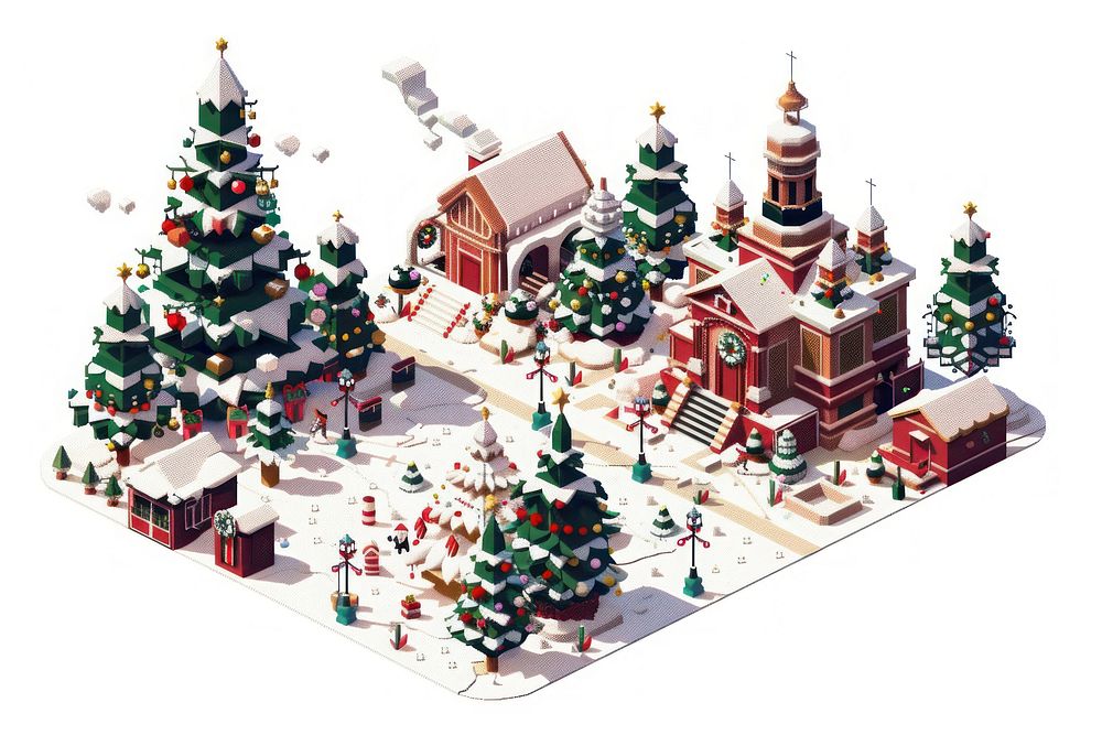 Christmas pixel illustration christmas tree architecture.