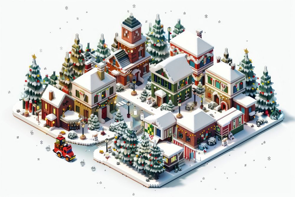 Christmas pixel illustration christmas toy architecture.