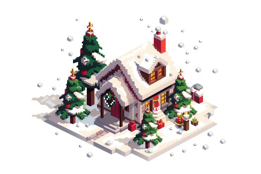 Christmas pixel illustration christmas architecture celebration.