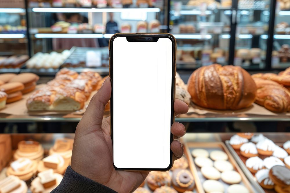 Smartphone mockup bakery shop electronics.