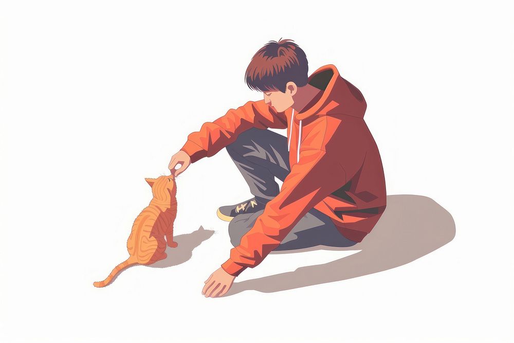 Person playing with a cat mammal adult crouching.