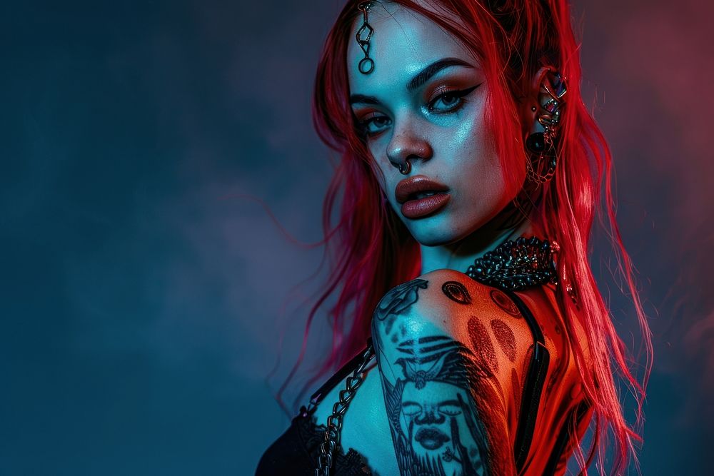 Edgy and rebellious clothing models with tattoos portrait photo.