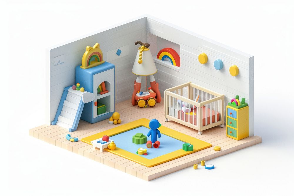 Toys in baby room furniture representation kindergarten.