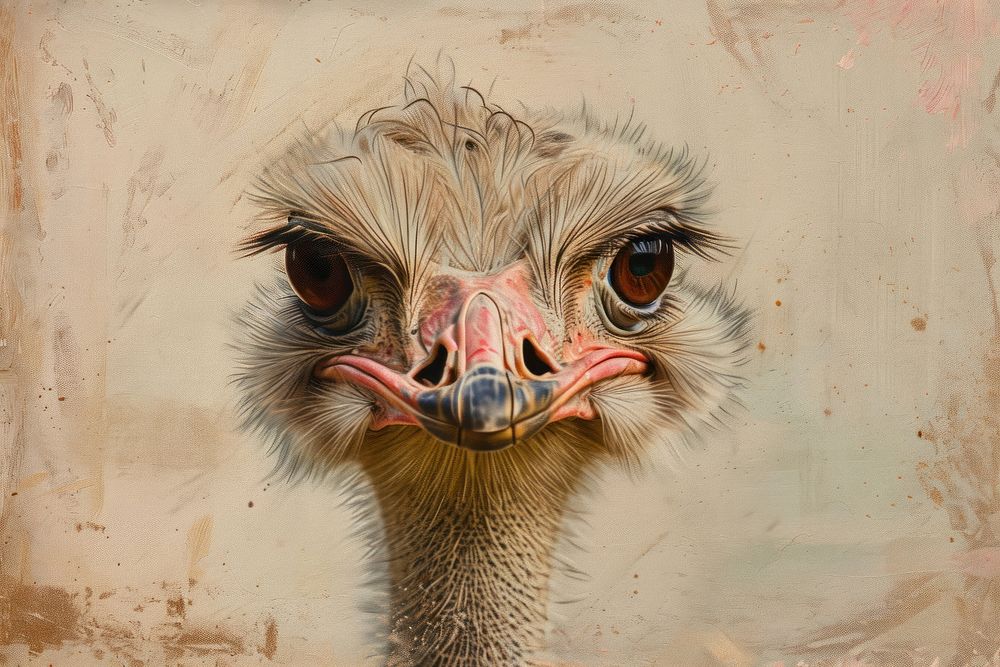 Close up on pale ostrich painting animal bird.