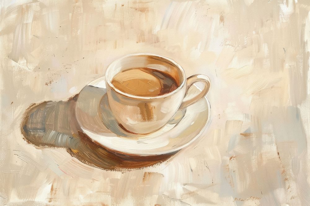 Close up on pale Coffee coffee painting saucer.