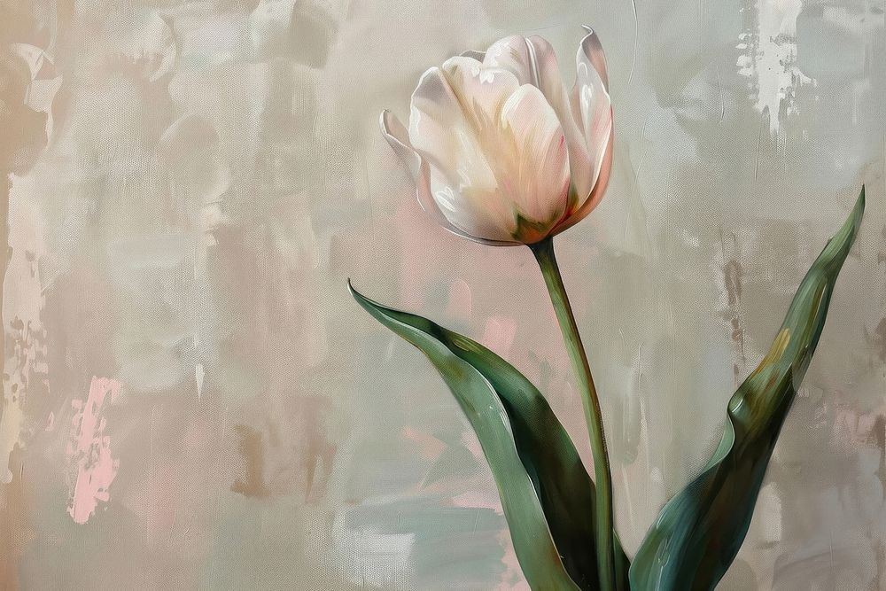 Close up on pale tulip painting flower plant.