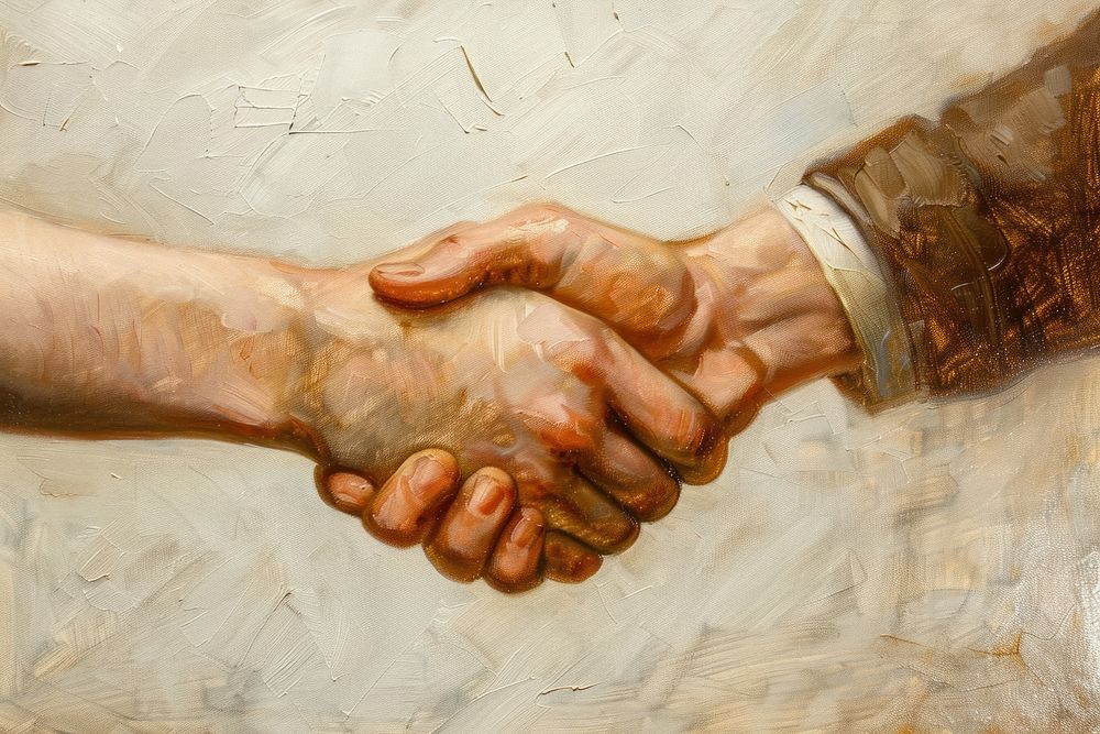 Close up on pale hand shake handshake painting invertebrate.