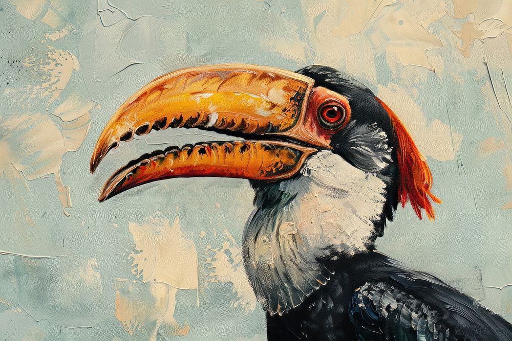Close up on pale hornbill painting animal bird.