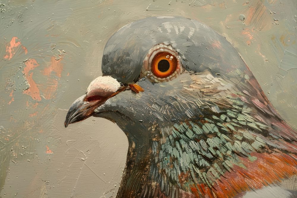 Close up on pale pigeon painting animal bird.