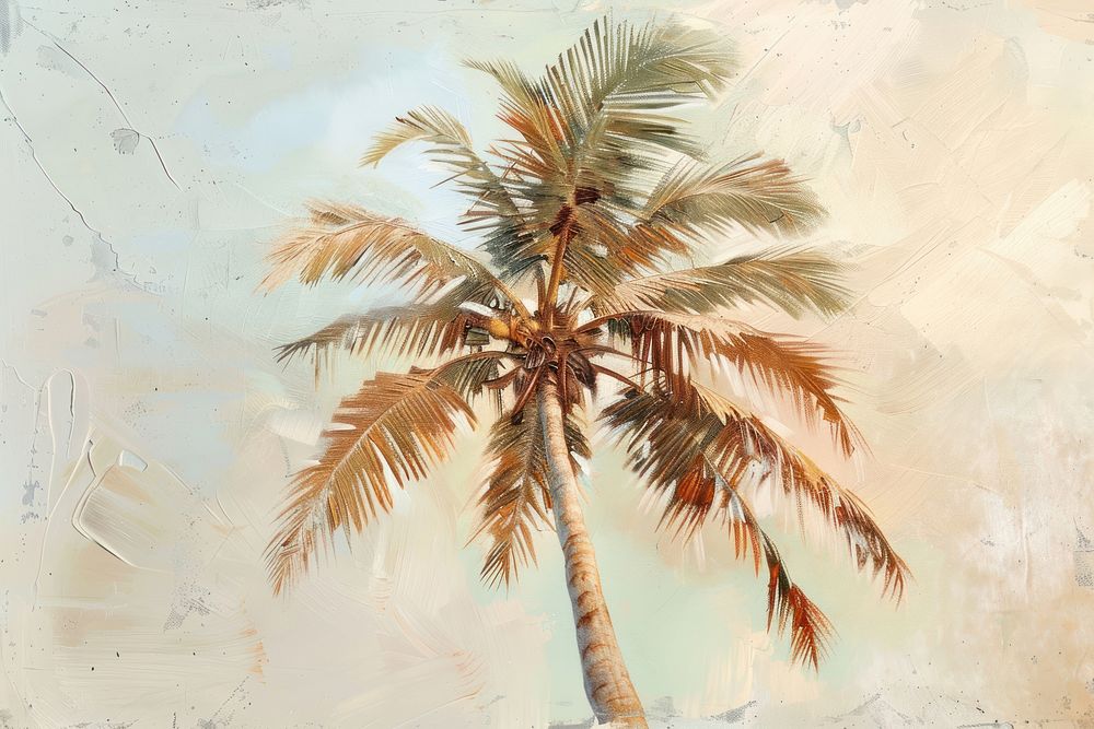 Close up on pale American palm tree painting backgrounds plant.