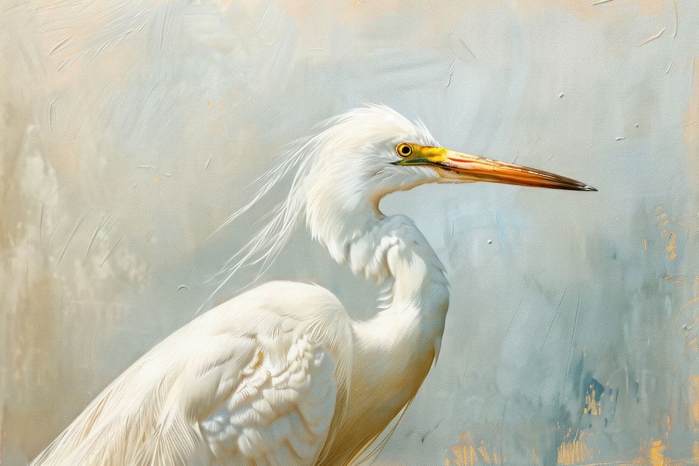 Close up on pale egret painting animal heron.