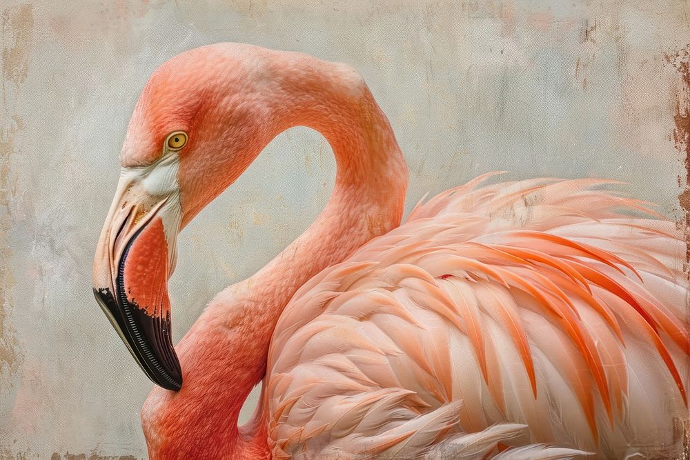 Close up on pale flamingo painting animal bird.