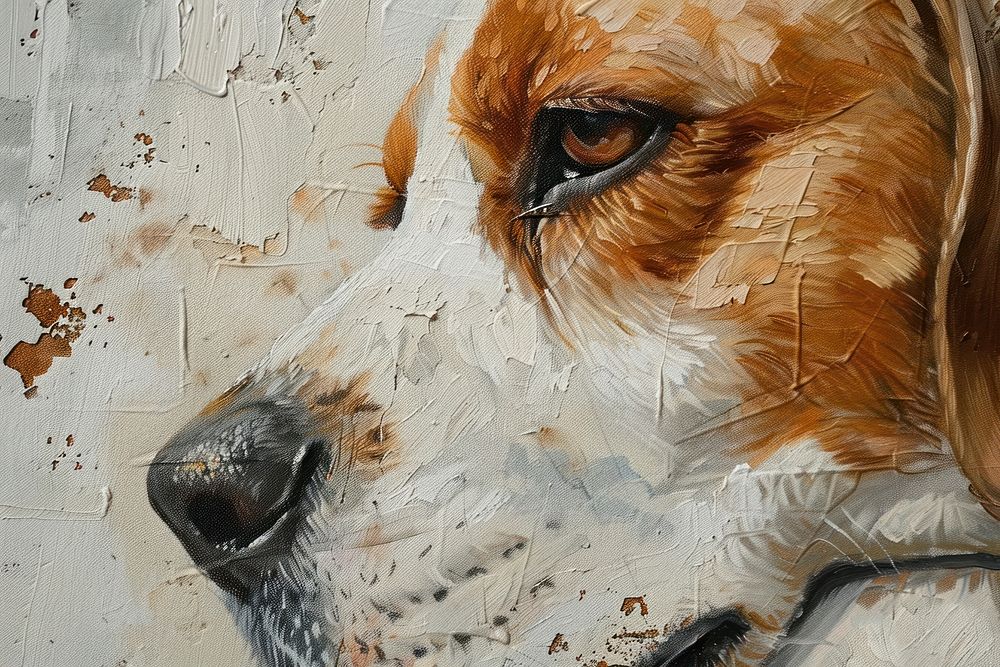 Close up on pale BEAGLE painting backgrounds animal.