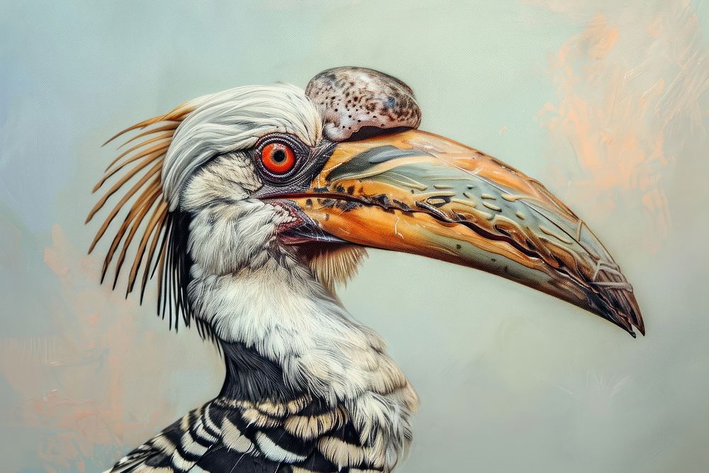 Close up on pale hornbill painting animal bird.