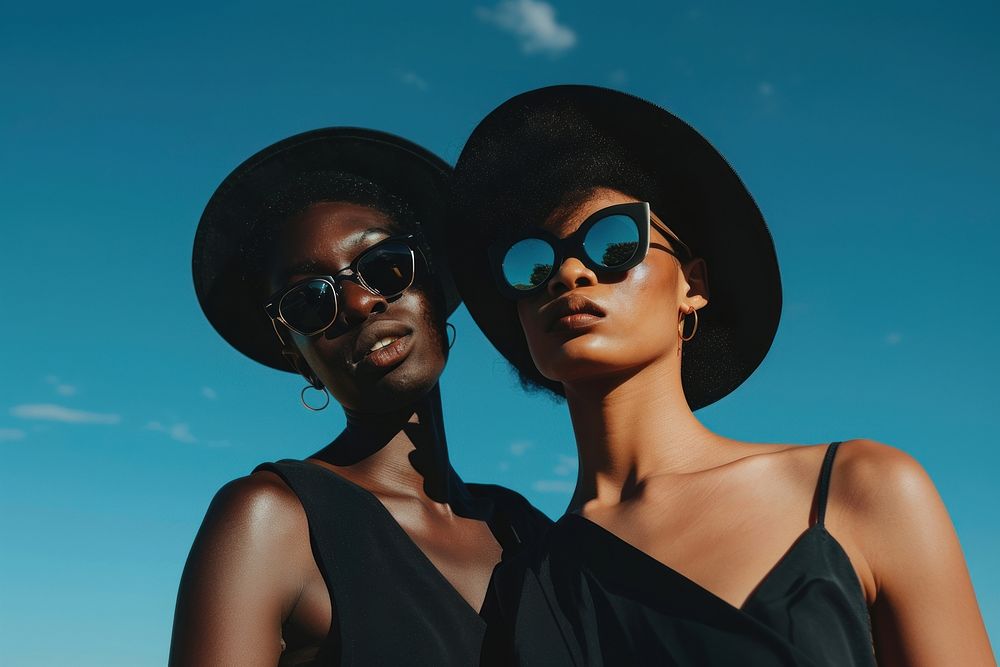 Man and black women sunglasses portrait fashion.