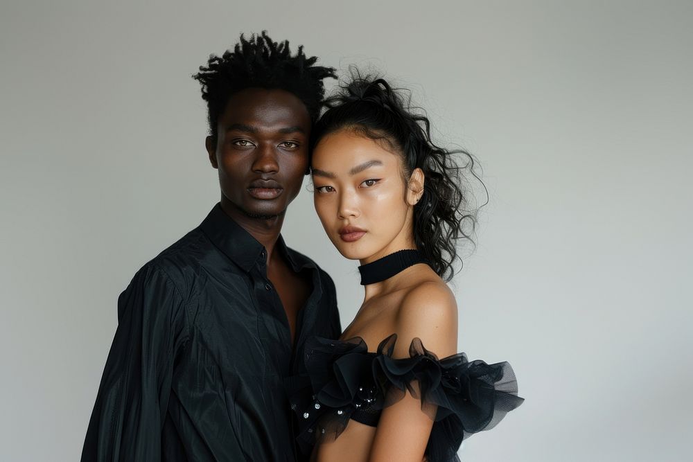 Man and black women fashion portrait adult.