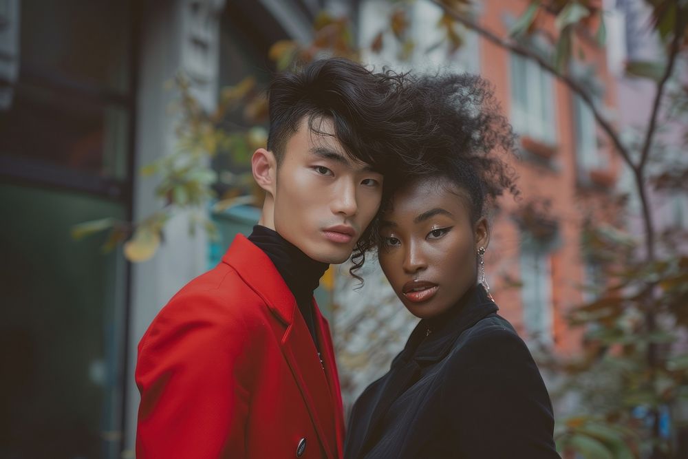 Man and black women togetherness architecture hairstyle.