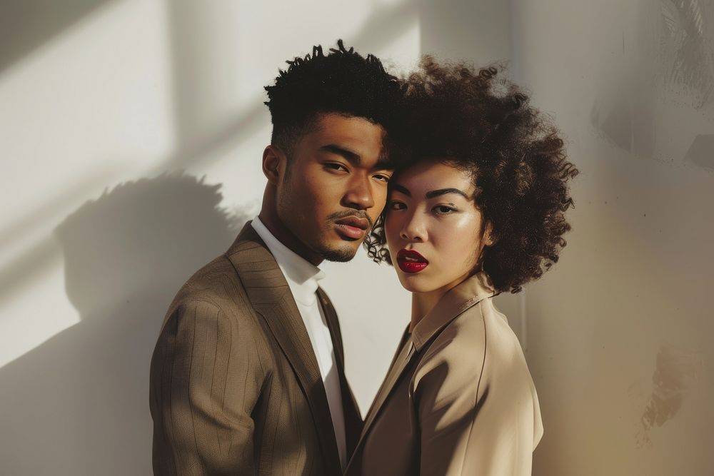 Man and black women portrait fashion adult.
