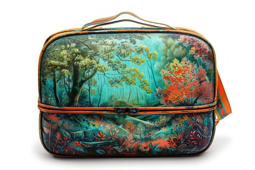 Backpack and lunchbox suitcase handbag luggage.