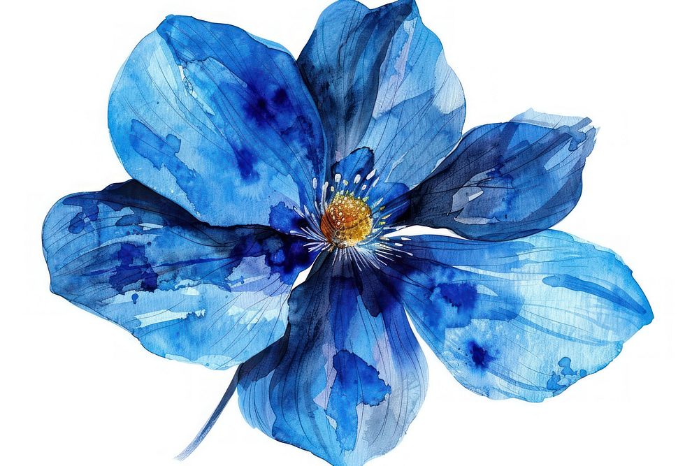 Watercolor Blue flower anemone blossom.
