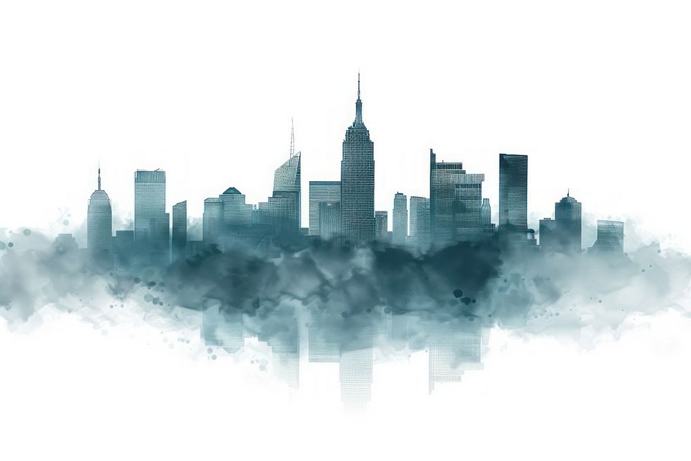 Smoggy city skyline architecture metropolis cityscape.