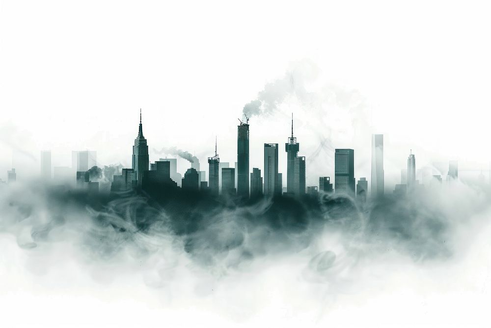 Smoggy city skyline architecture pollution cityscape.