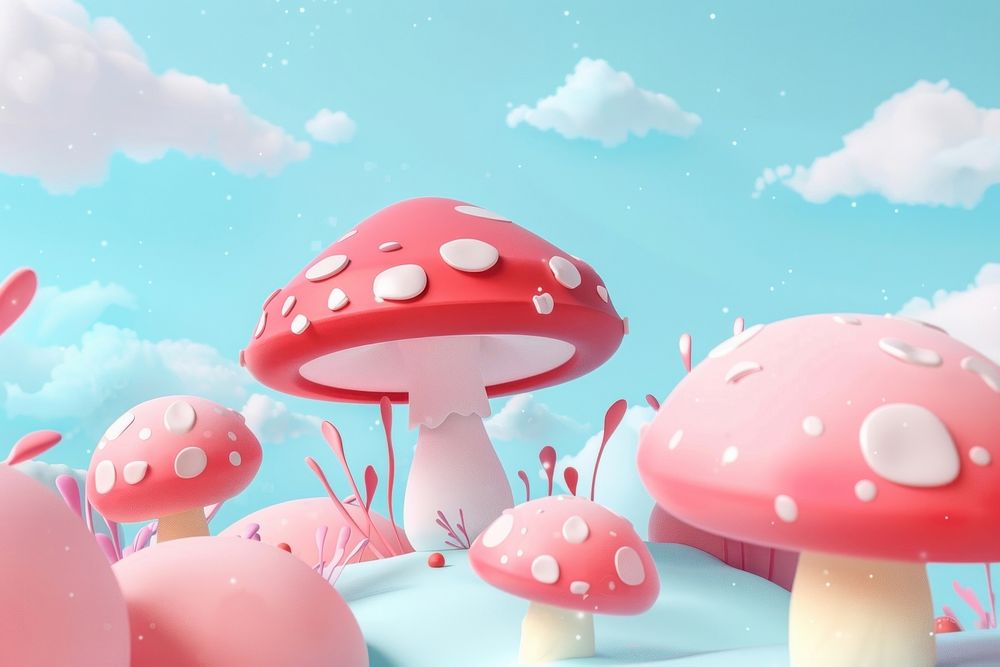 Cute mushroom fantasy background outdoors cartoon fungus.