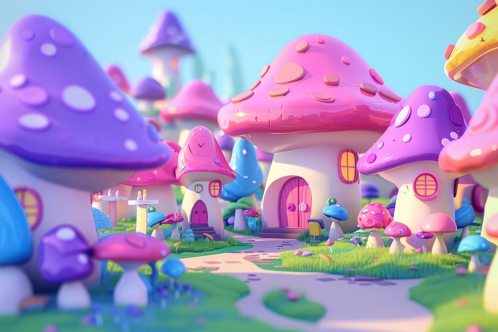 Cute Mushroom Village fantasy background outdoors cartoon representation.