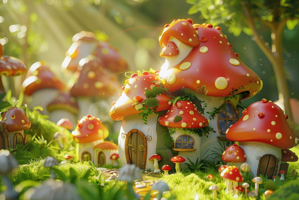 Cute Mushroom Village fantasy background mushroom outdoors fungus.