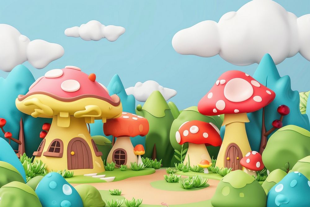 Cute Mushroom Village fantasy background mushroom outdoors cartoon.
