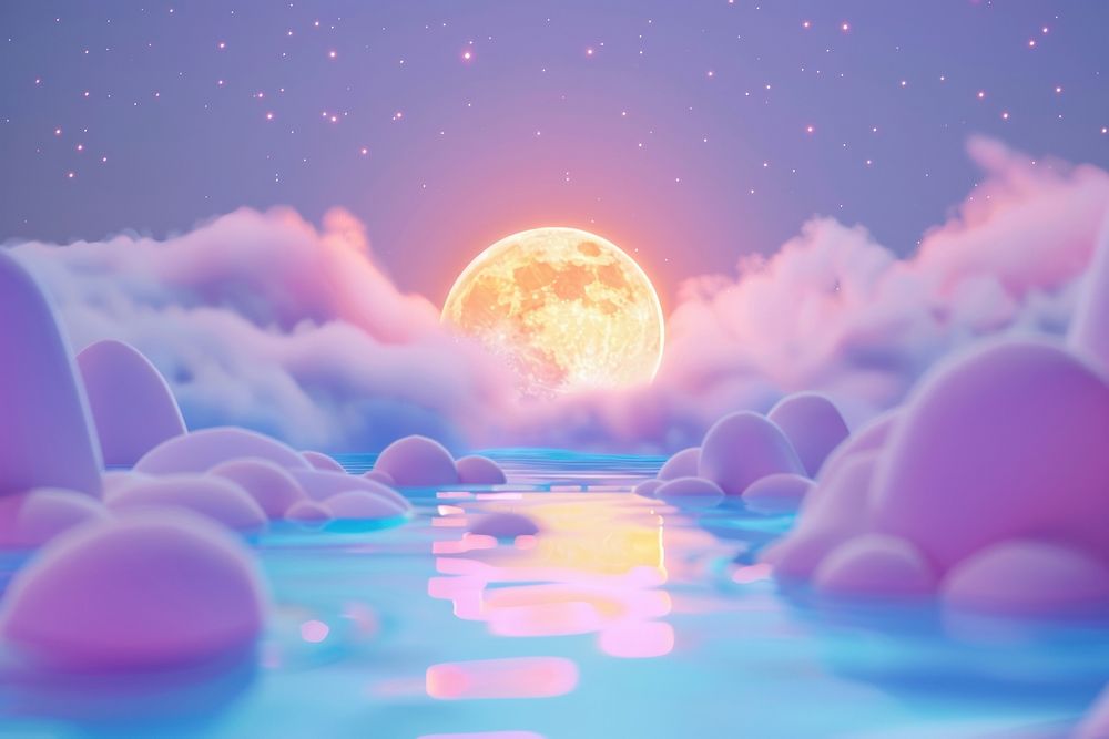 Cute moon reflecting water fantasy background astronomy outdoors nature.