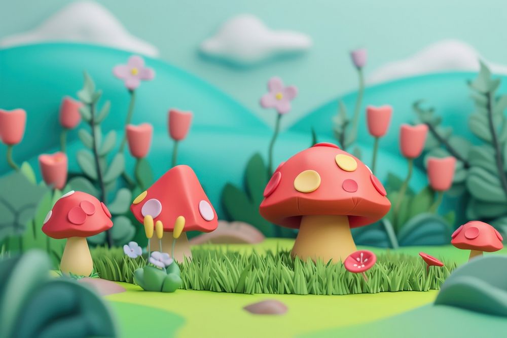 Cute nature background mushroom outdoors cartoon.