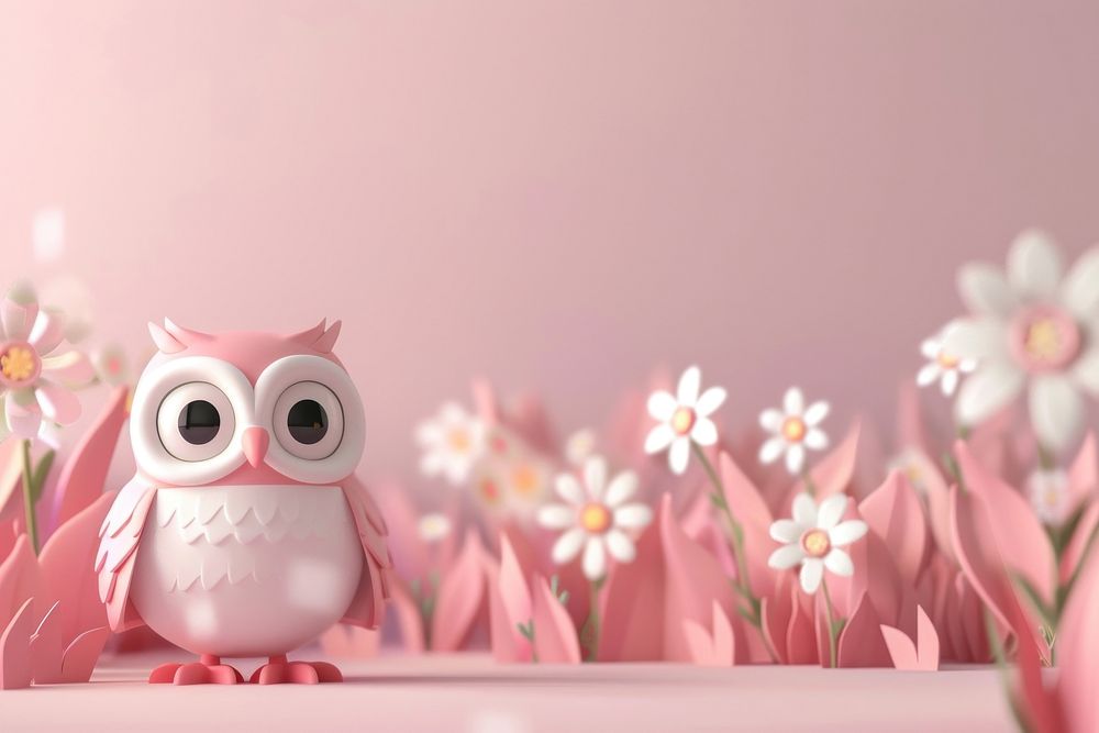 Cute owl fantasy background cartoon flower animal.