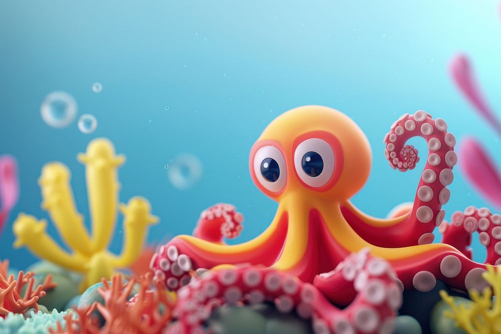 Cute Octopus and beautiful corals underwater fantasy background octopus outdoors cartoon.