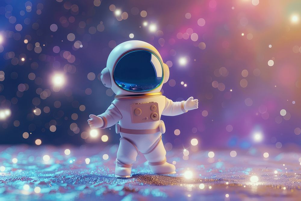 Cute astronaut in space fantasy background cartoon astronomy outdoors.