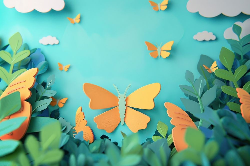 Cute butterfly background outdoors cartoon plant.