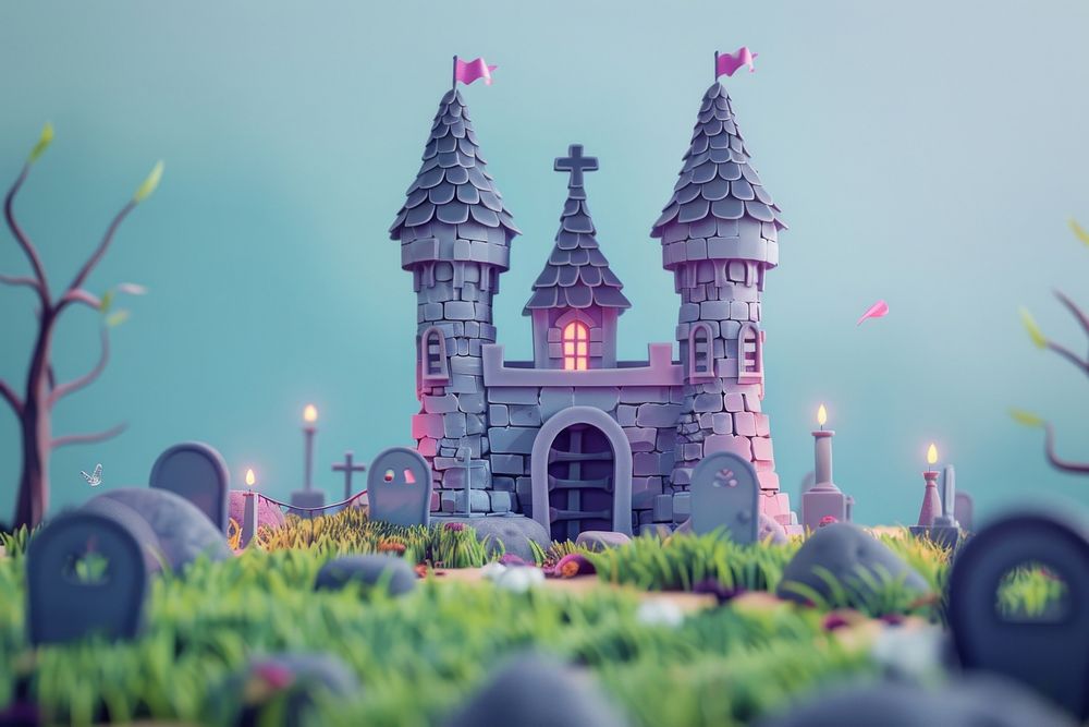 Cute castle in cemetery background architecture building outdoors.