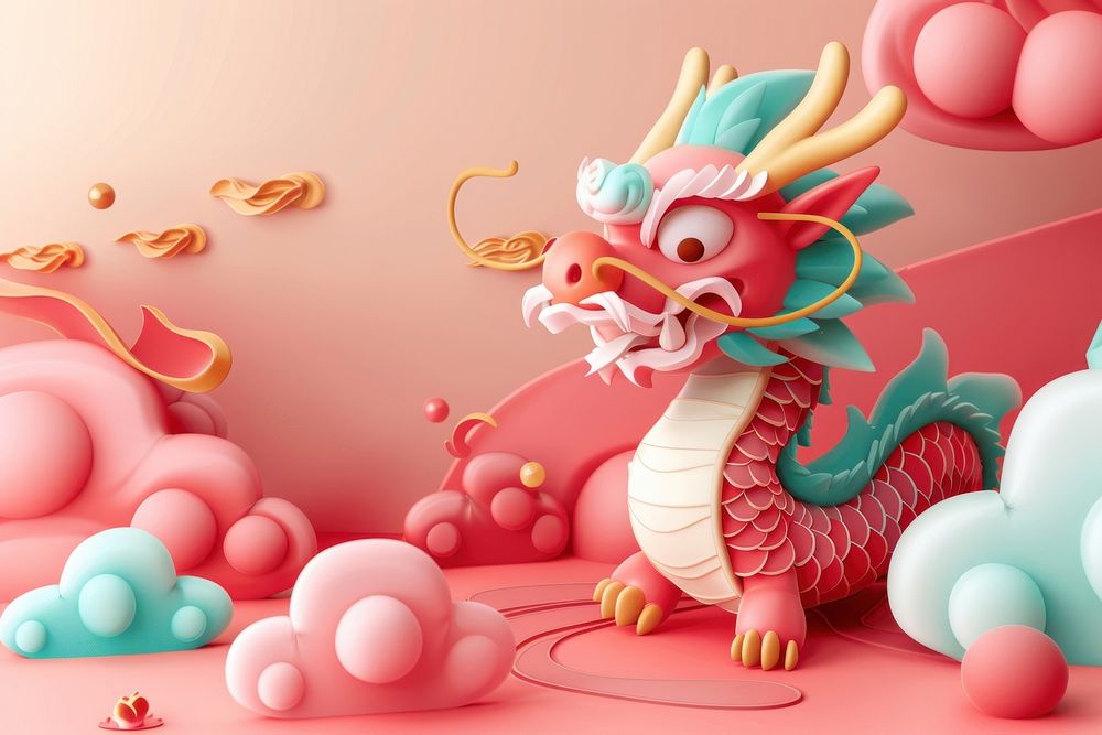 Cute chinese dragon fantasy background cartoon representation celebration.