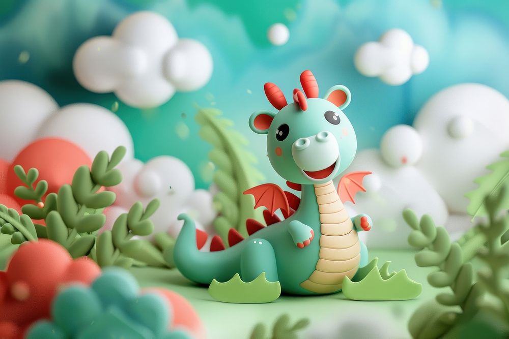 Cute dragon background outdoors cartoon representation.