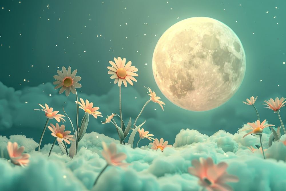 Cute flower garden on the moon fantasy background astronomy outdoors nature.