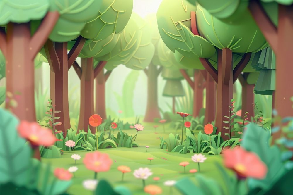 Cute forest background outdoors cartoon nature.