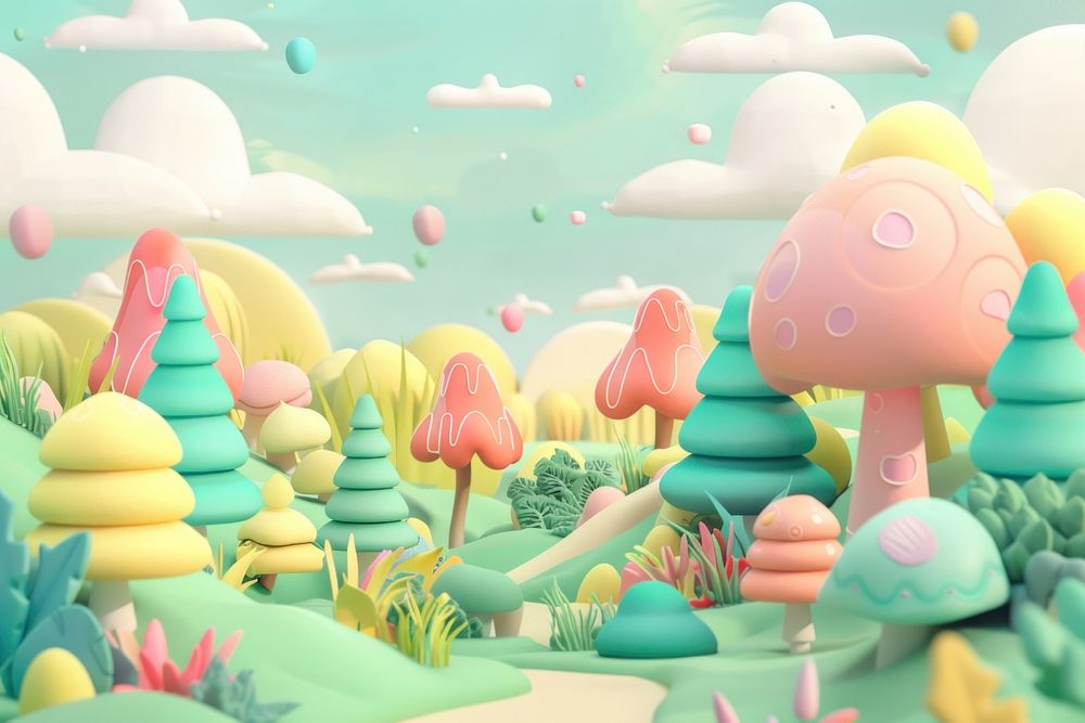 Cute forest background outdoors cartoon nature.