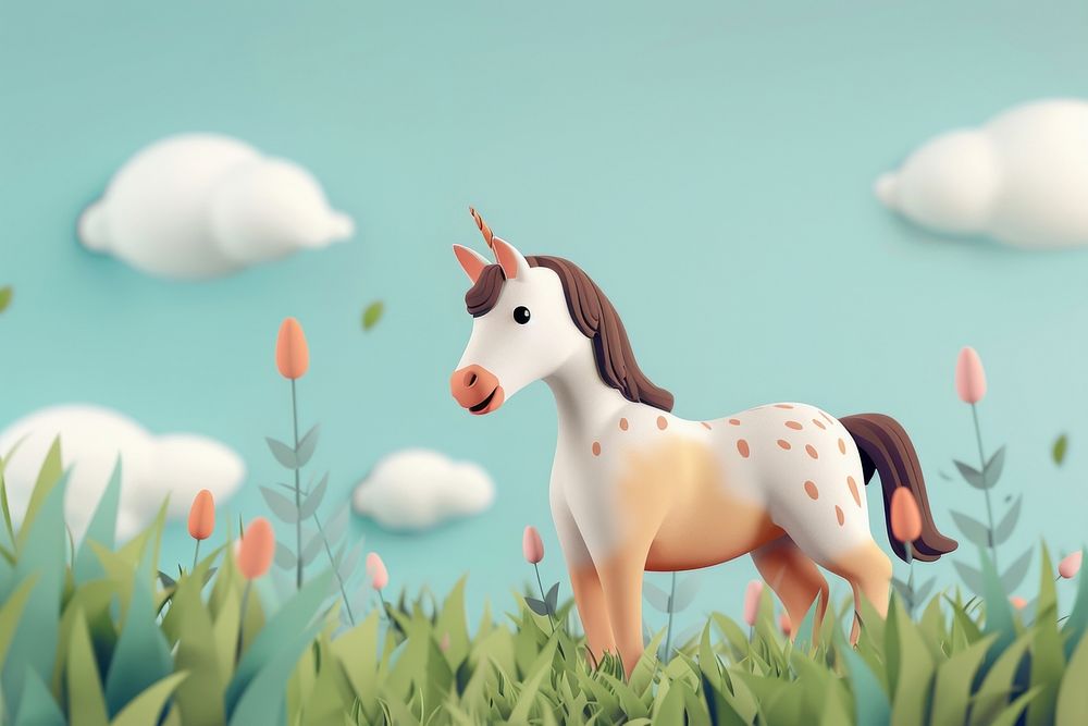 Cute horse background cartoon outdoors animal.
