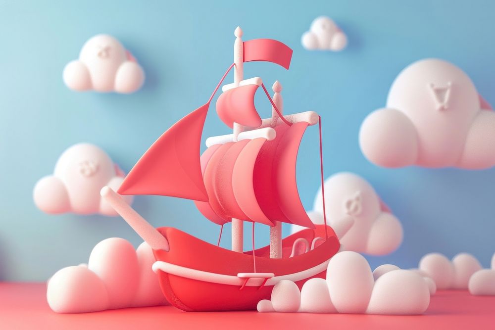 Cute pirate ship background sailboat vehicle cartoon.